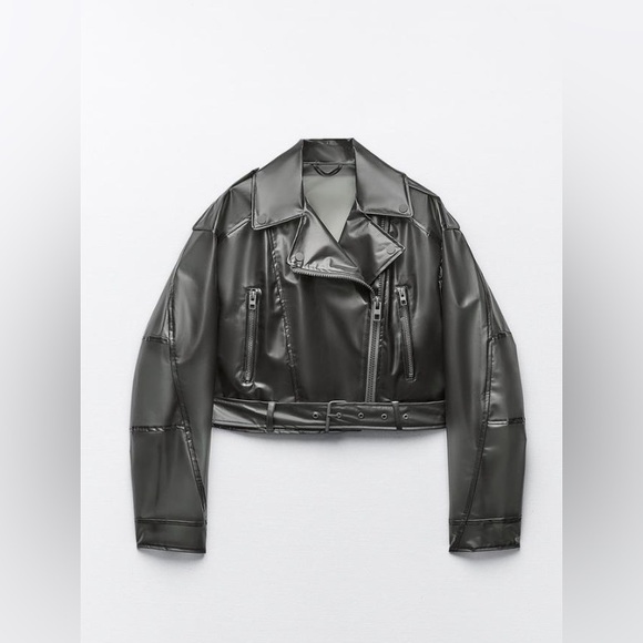 ZARA TRANSPARENT CROPPED RAIN COAT BIKER - Picture 7 of 9